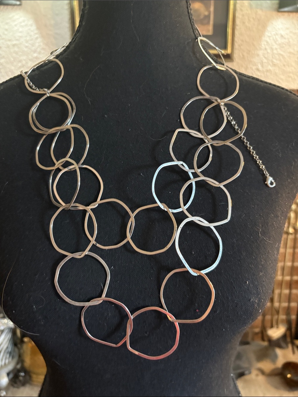 Linked Open Circle Silver Necklace - Modern Statement